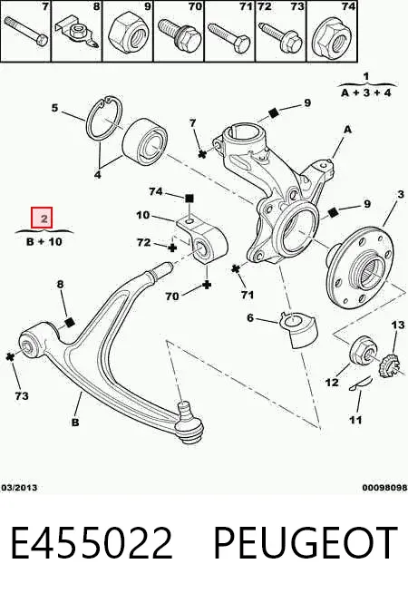 Brazo inferior derecho de la suspensión delantera E455022 Peugeot/Citroen