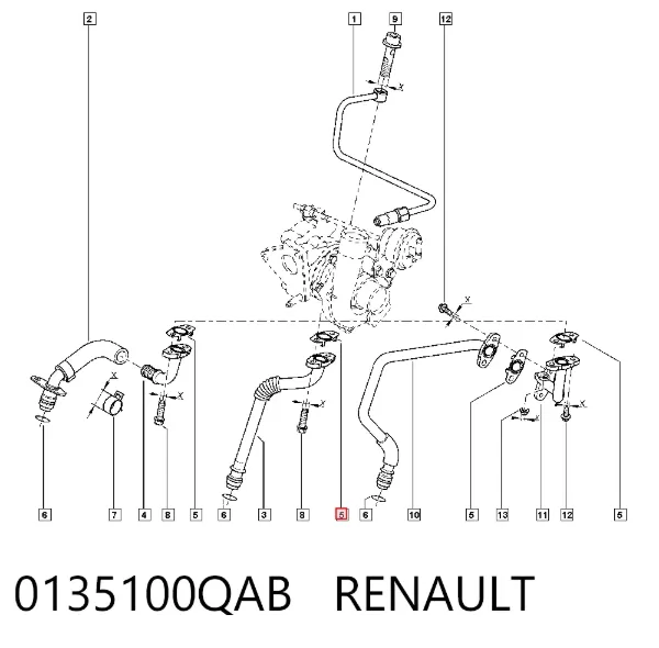 Junta de manguera de drenaje de aceite de turbina 0135100QAB Renault (RVI)