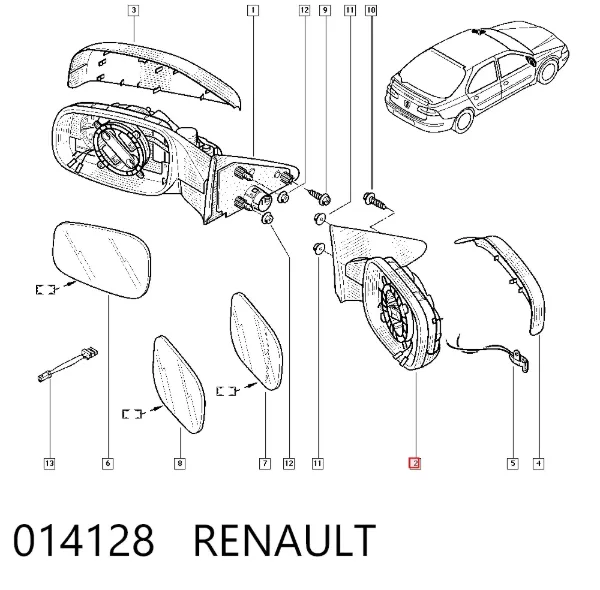 Espejo de retrovisor derecho 014128 Renault (RVI)