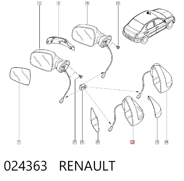 Espejo de retrovisor derecho 024363 Renault (RVI)