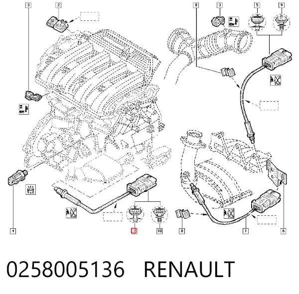 Sonda lambda de oxígeno posterior al catalizador 0258005136 Renault (RVI)