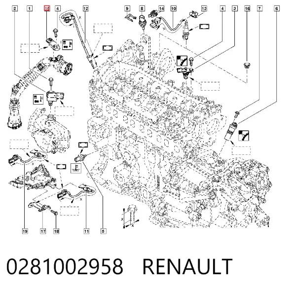 Sensor de presión del colector de admisión 0281002958 Renault (RVI)
