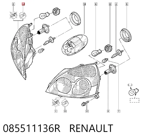 Faro derecho 085511136R Renault (RVI)