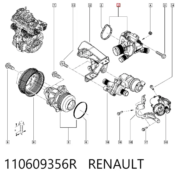 Caja de termostato 110609356R Renault (RVI)
