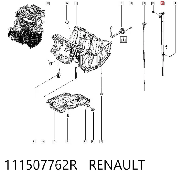 Guía de la varilla de nivel de aceite del motor 111507762R Renault (RVI)