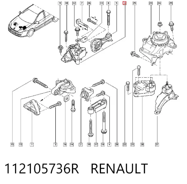 Soporte delantero derecho del motor 112105736R Renault (RVI)