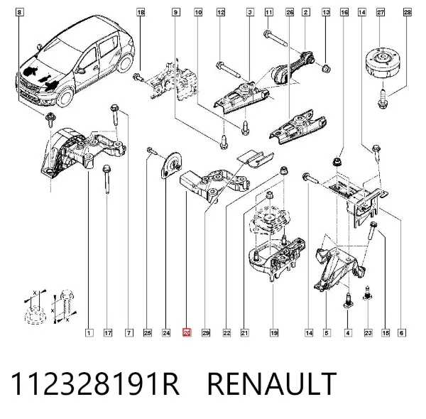 Soporte derecho del motor 112328191R Renault (RVI)