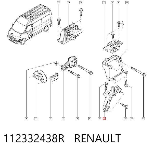 Soporte de cojín de la caja de cambios 112332438R Renault (RVI)