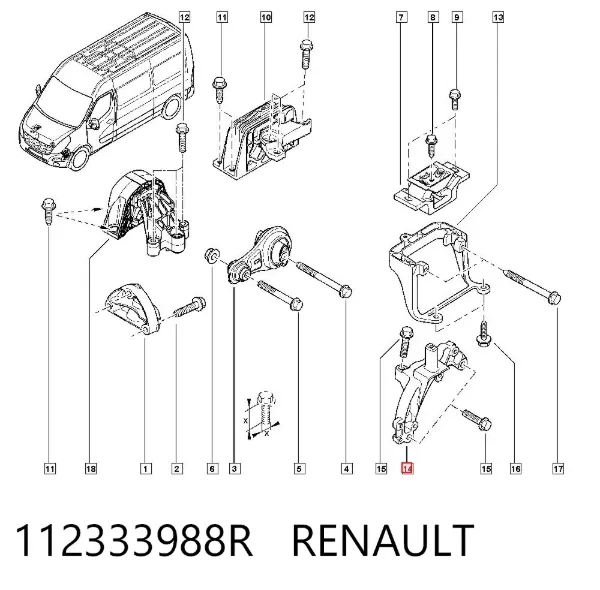 Soporte de cojín de la caja de cambios 112333988R Renault (RVI)