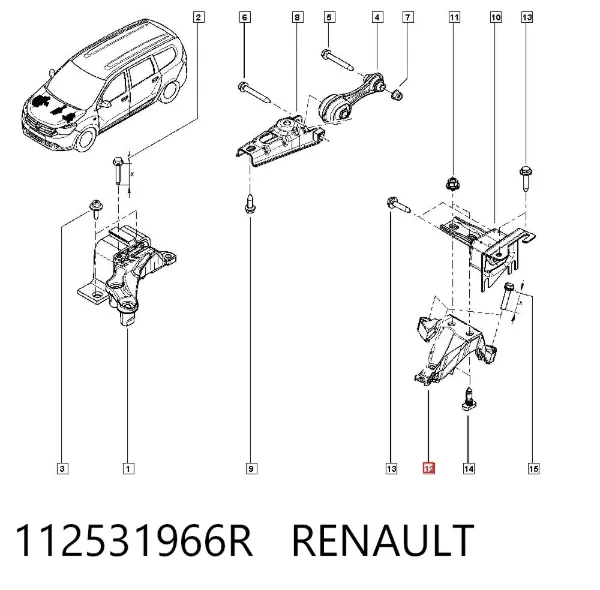 Soporte de cojín de la caja de cambios 112531966R Renault (RVI)