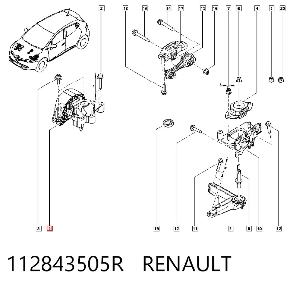 Soporte de motor derecho 112843505R Renault (RVI)