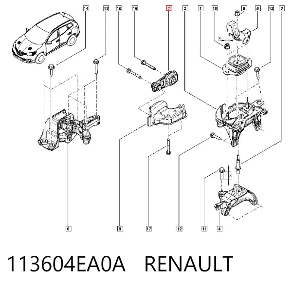 Soporte de motor trasero 113604EA0A Renault (RVI)