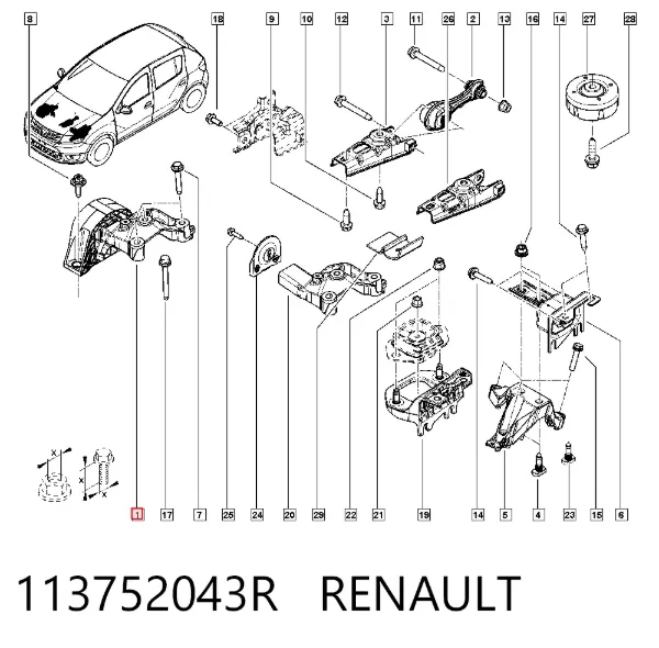 Soporte delantero derecho del motor 113752043R Renault (RVI)