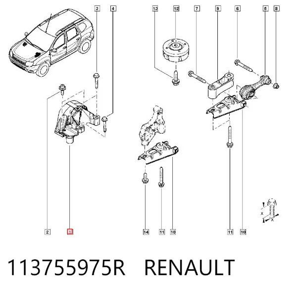 Soporte delantero derecho del motor 113755975R Renault (RVI)