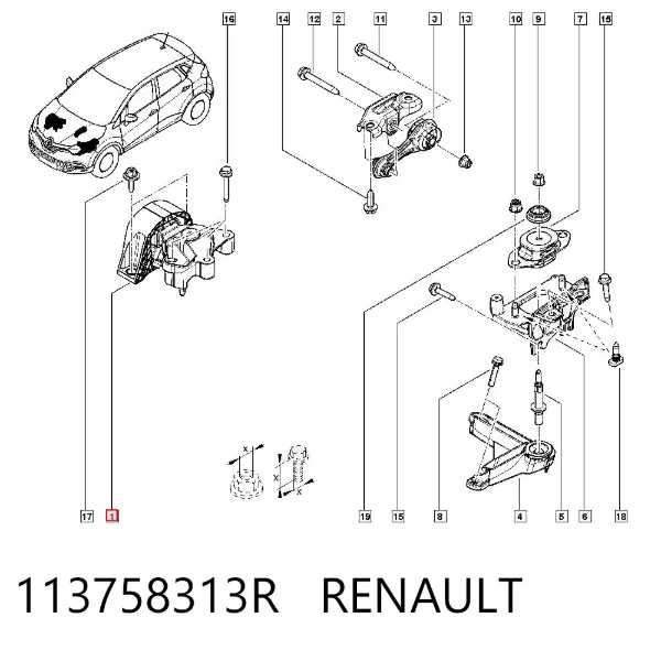 Soporte delantero derecho del motor 113758313R Renault (RVI)