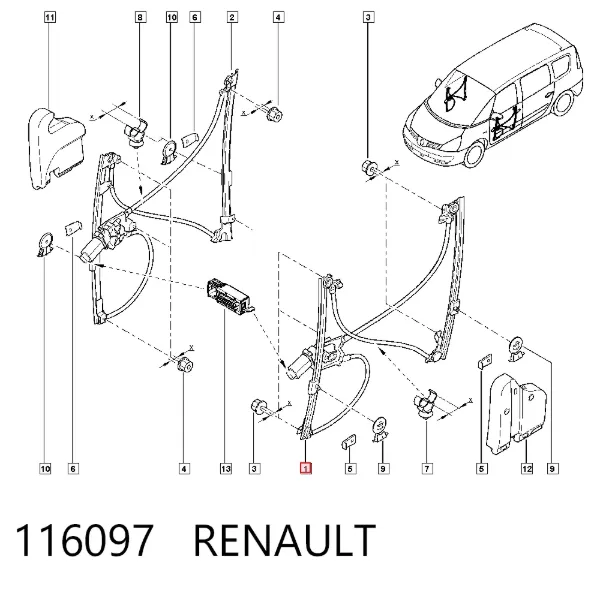 Mecanismo de elevalunas delantero izquierdo 116097 Renault (RVI)