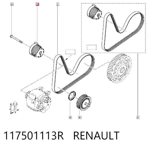 Tensor de correa poli V 117501113R Renault (RVI)