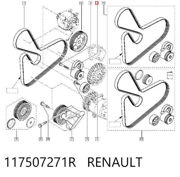 Tensor de correa poli V 117507271R Renault (RVI)