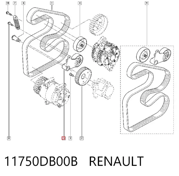 Tensor de correa poli V 11750DB00B Renault (RVI)