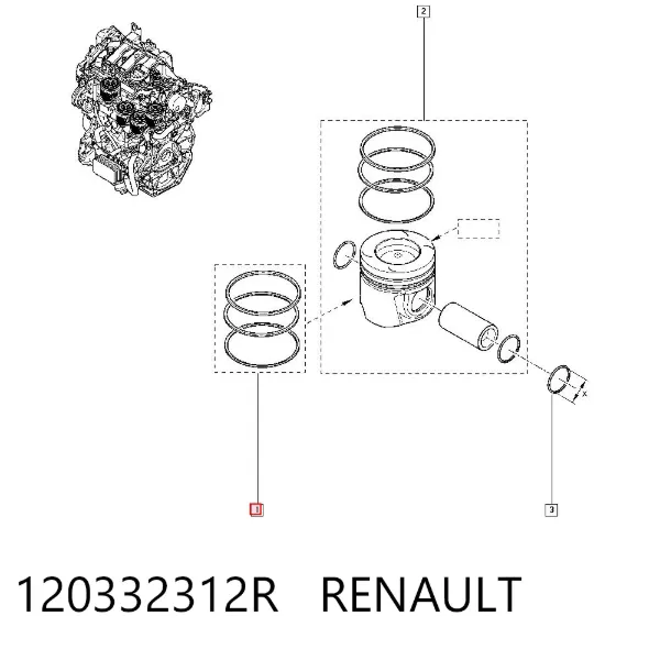 Aros de pistón para 1 cilindro, STD 120332312R Renault (RVI)