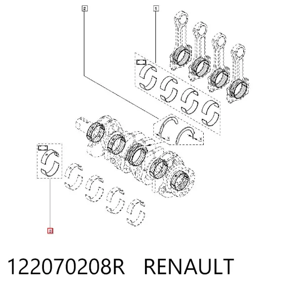 Juego de cojinetes de cigüeñal, estándar, STD 122070208R Renault (RVI)