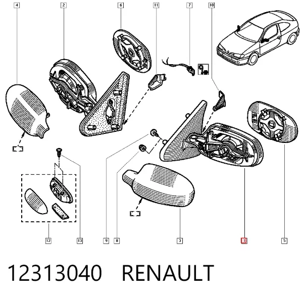 Espejo de retrovisor izquierdo 12313040 Renault (RVI)