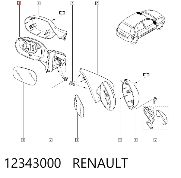Espejo de retrovisor izquierdo 12343000 Renault (RVI)