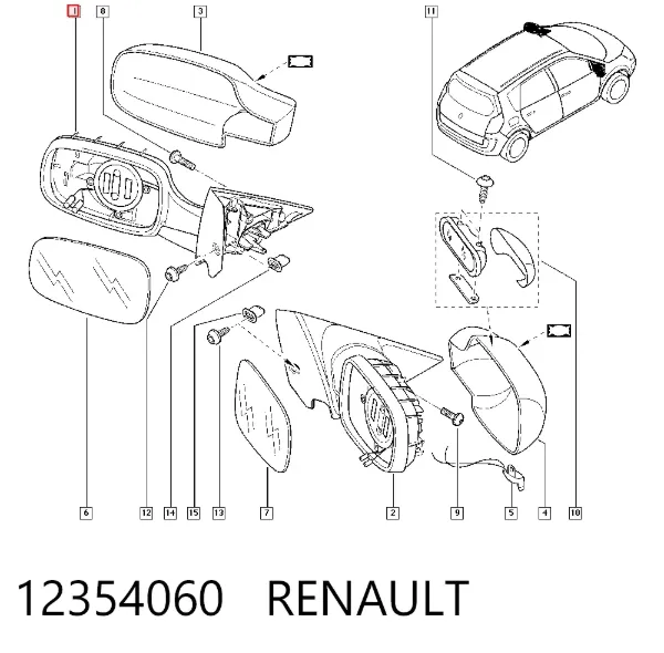 Espejo de retrovisor izquierdo 12354060 Renault (RVI)
