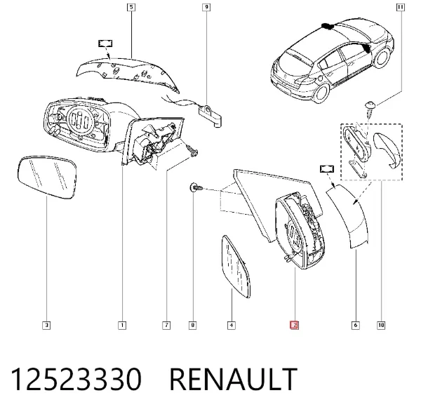 Espejo de retrovisor derecho 12523330 Renault (RVI)