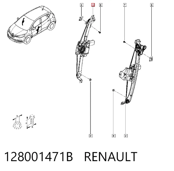 Mecanismo de elevalunas delantero derecha 128001471B Renault (RVI)