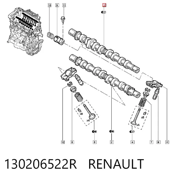 Árbol de levas de escape 130206522R Renault (RVI)