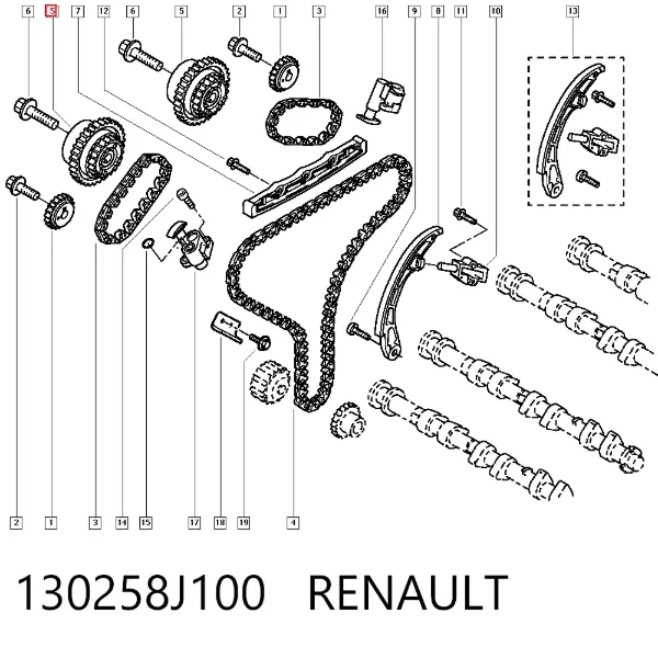 Rueda dentada del árbol de levas de admisión 130258J100 Renault (RVI)
