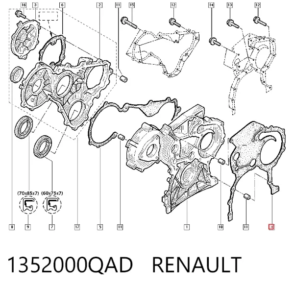 Junta de tapa frontal del motor 1352000QAD Renault (RVI)