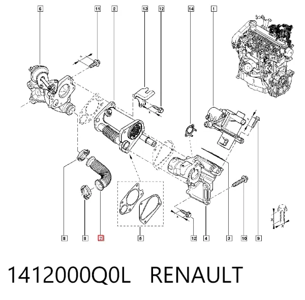 Tubo del sistema de recirculación de gases de escape EGR 1412000Q0L Renault (RVI)