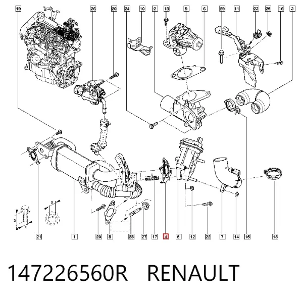 Junta del enfriador EGR del sistema de recirculación de gases 147226560R Renault (RVI)