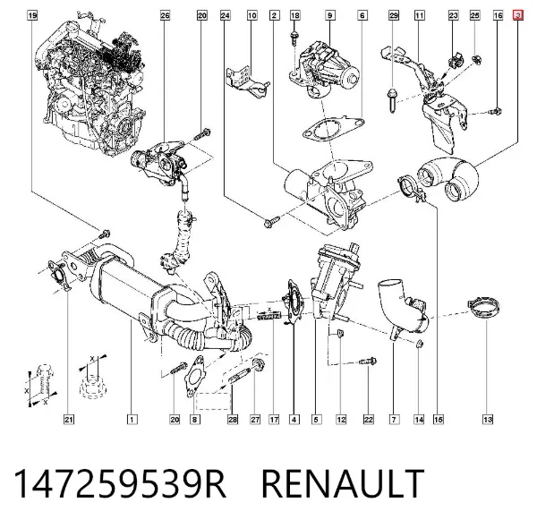 Tubo del sistema de recirculación de gases de escape EGR 147259539R Renault (RVI)