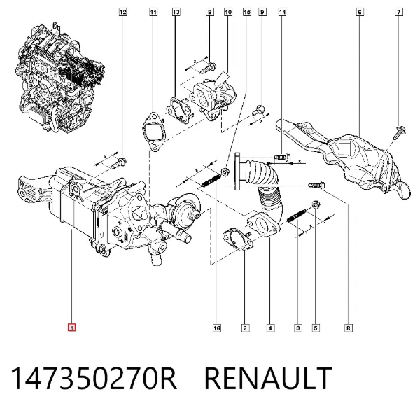 Enfriador de recirculación de gases de escape EGR 147350270R Renault (RVI)
