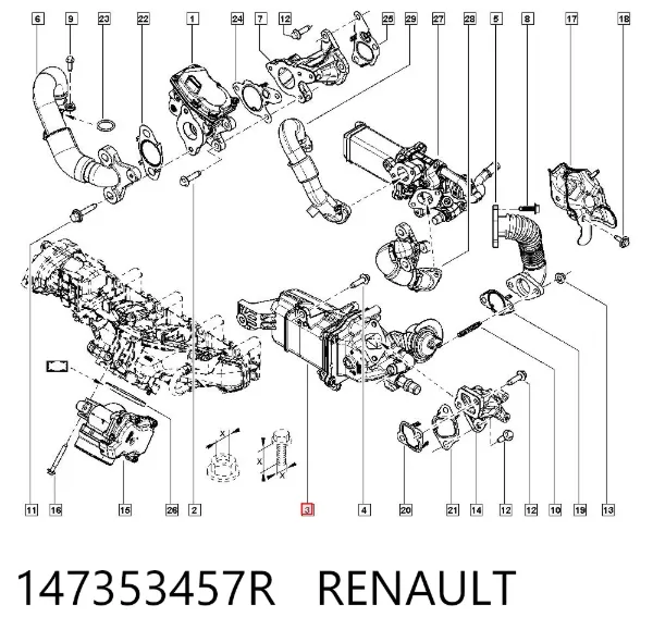 Enfriador de recirculación de gases de escape EGR 147353457R Renault (RVI)