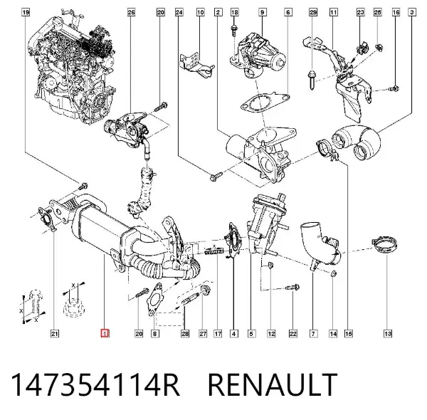 Enfriador de recirculación de gases de escape EGR 147354114R Renault (RVI)
