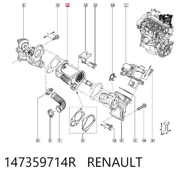 Enfriador de recirculación de gases de escape EGR 147359714R Renault (RVI)