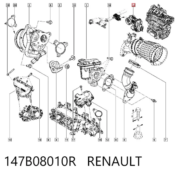 Válvula reguladora EGR 147B08010R Renault (RVI)