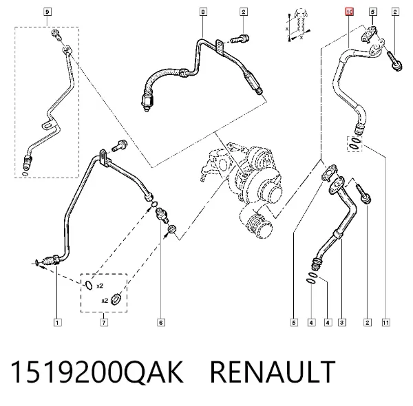 Tubo de drenaje de aceite de turbocompresor 1519200QAK Renault (RVI)