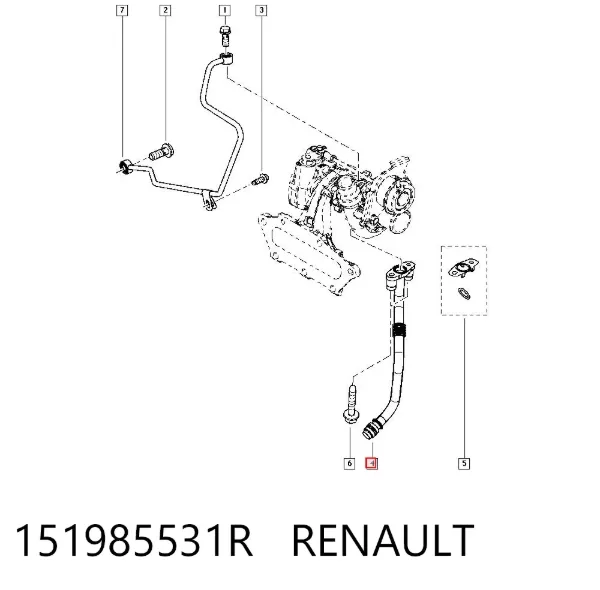 Tubo de drenaje de aceite de turbocompresor 151985531R Renault (RVI)