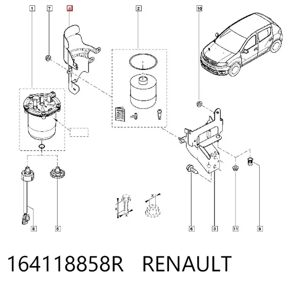 Tapa de la carcasa del filtro de combustible 164118858R Renault (RVI)
