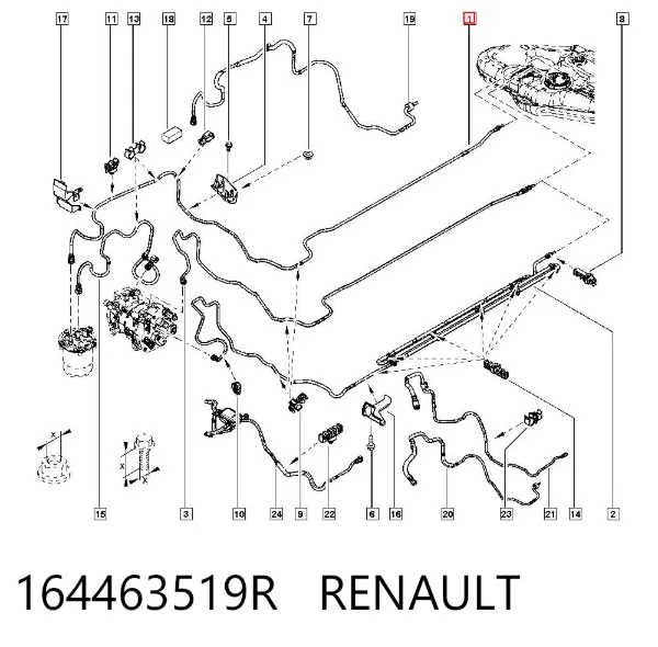 Tubo de combustible, del depósito al filtro de combustible 164463519R Renault (RVI)