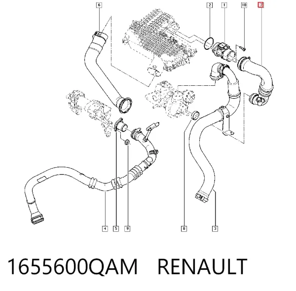 Tubo de admisión de aire al turbocompresor 1655600QAM Renault (RVI)
