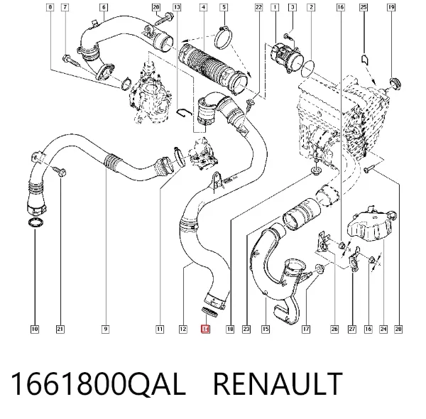 Junta tórica del tubo del intercooler 1661800QAL Renault (RVI)
