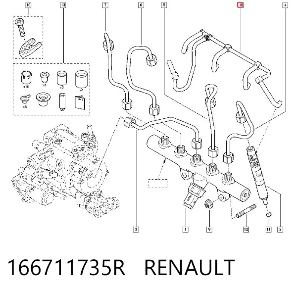 Tubería de retorno de combustible de los inyectores 166711735R Renault (RVI)