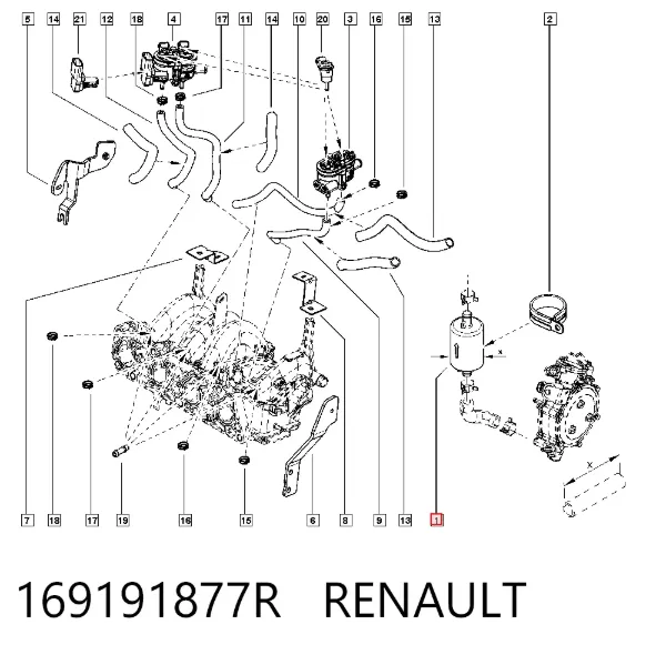 Filtro de combustible 169191877R Renault (RVI)