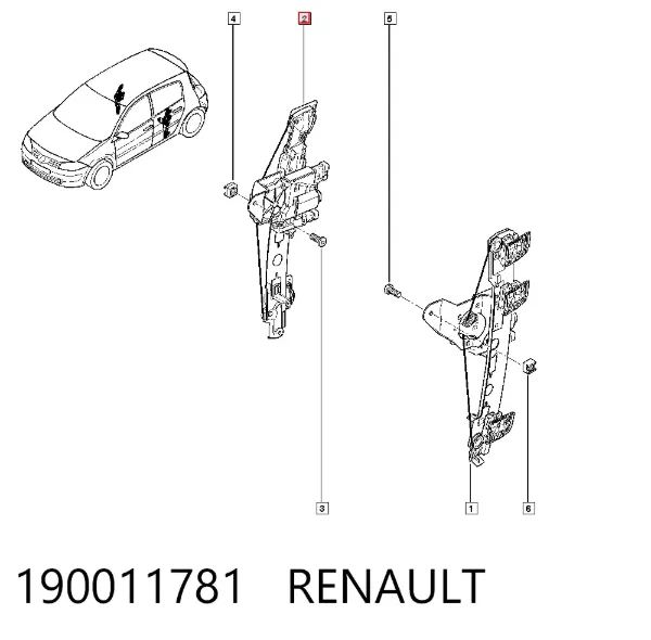 Mecanismo de elevalunas de la puerta trasera derecha 190011781 Renault (RVI)